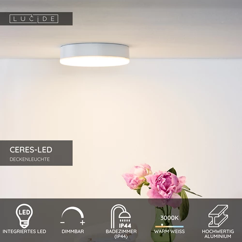Lucide CERES-LED - Deckenleuchte Badezimmer - Ø 21,5 cm - LED Dim. - 1x30W 3000K - IP44 - Weiß - USP